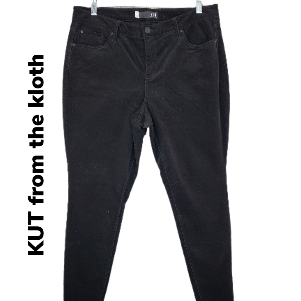 KUT from the kloth High Rise Diana Fab Ab Skinny Black  Corduroy Pants Sz 14W